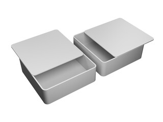 Two Empty Minimalist White Boxes with Sliding Lids Isolated on White Background, Clean Square Packaging Mockup Template, Detailed 3D Render Presentation for Product Design.