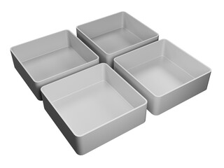 Empty Four-Compartment Modular Storage Organizer Box, Minimalist Square Tray Container Isolated on Transparent Background 3d Rendering