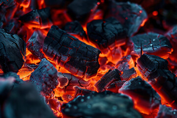 赤熱した炭のクローズアップ