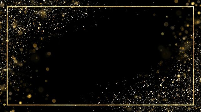 elegant black background with subtle gold silver glitter frame and soft bokeh edges - Powered by Adobe