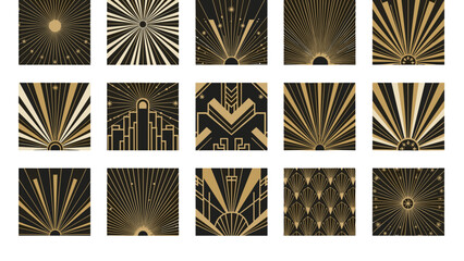 Art deco sunburst pattern, geometric shapes, gold and black © flavia