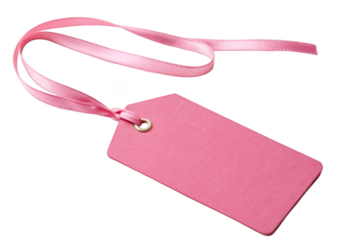 Pink tag icon ribbon top isolated blank label paper tag pink lanyard gift tag price tag sale tag retail label merchandise minimal
