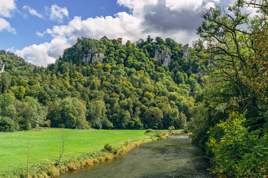 Naturpark Obere Donau bei Beuron mit Blick auf Burg Wildenstein, oberes Donautal, Landkreis Sigmaringen, Baden-W&uuml;rttemberg, Deutschland