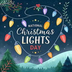 Magical Christmas Lights Celebration, Winter Night With Sparkling Holiday Lights, Festive Street Decorated With Christmas Lights, Bright Colorful Holiday Lights Glow In The Night, Christmas Outdoor