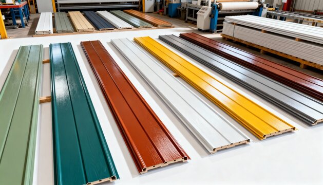 Medium shot footage of prefinished siding panels showcasing factoryapplied faderesistant paint with smooth vibrant colors under natural light