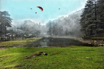 paragliders fly over the Kashmir valley India 2 May 2025