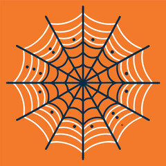 A clean spider web illustration on an orange background, with thick black lines and a symmetrical geometric pattern