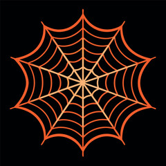 A clean spider web illustration on an orange background, with thick black lines and a symmetrical geometric pattern
