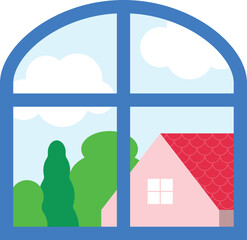 Naklejka premium Simple window illustration with outdoor view. Suitable for home concepts, kids learning materials, and interior icons.