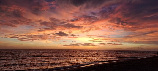 Colorful Sunset Sky Reflecting Over Peaceful Ocean Waves