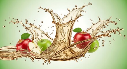 Fresh apple juice splash with red and green apples.