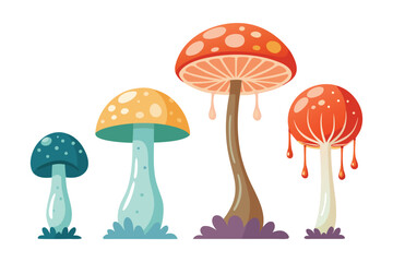 Colorful Fantasy Mushrooms Vector Set