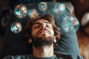 Young Person Meditating Surrounded by Spiritual Energy Representing Inner World and Peace, Generative AI