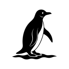 Obraz premium Penguin Silhouette Walking On Ice Minimal And Simple White Background Only