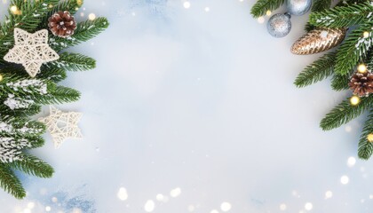 Festive holiday decoration with pine branches ornaments and snowflakes cozy indoor setting christmas spirit aesthetic viewpoint mood of celebration and joy