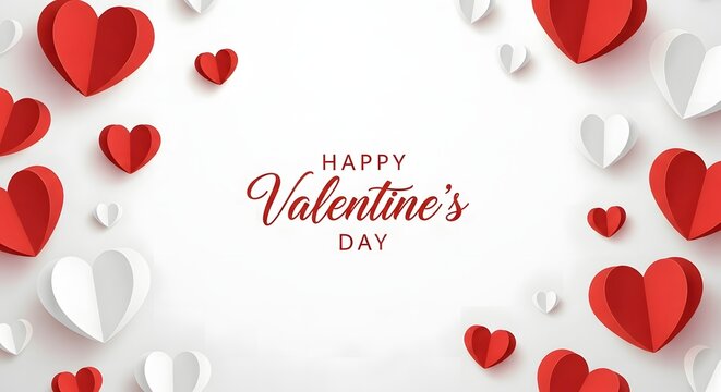 Elegant valentines day background with red and white paper hearts