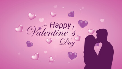 Romantic Valentine's Day Couple with Floating Hearts.