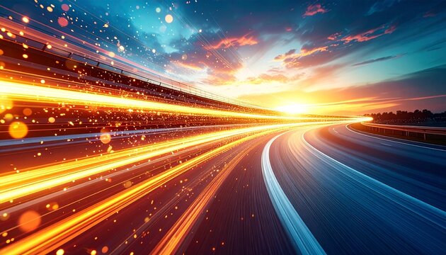 The vibrant glow of light trails on a futuristic superhighway, symbolizing the rapid speed of future technology and data connectivity