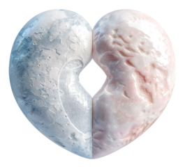The design features a heart shape combining moon and love elements, with one side resembling the moon's surface and the other side in soft pastel tones, set against a transparent background