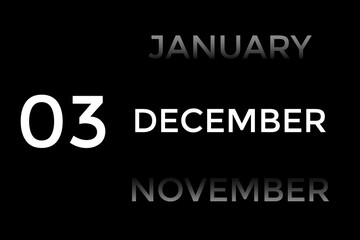 December 3 calendar with black background
