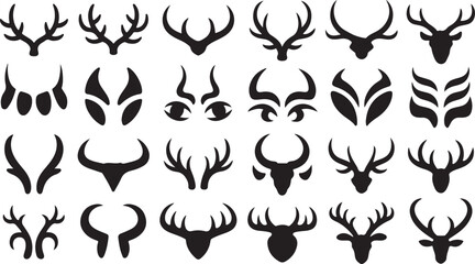 Obraz premium Black deer antlers in varying silhouettes are seen against a white backdrop creating a unique pattern