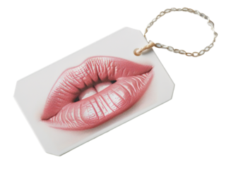 This kiss print tag features a bold lip design in pink, showcasing a clear and stylish look. The tag is isolated on a transparent background, perfect for various creative uses