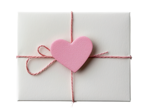 A colorful gift card is presented on a white background. It features a pink heart attached with a twine bow, perfect for various celebrations like birthdays and holidays