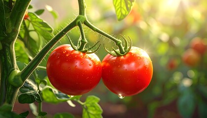 Ripe Tomatoes on Vine, Fresh Produce.