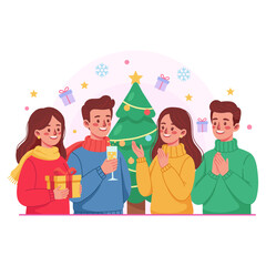 Illustration of People Celebrating Christmas Together