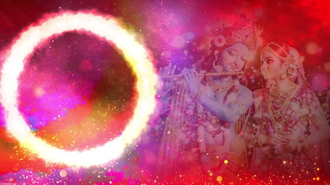 Radhe Krishna with Radhe Radhe Text Premium background