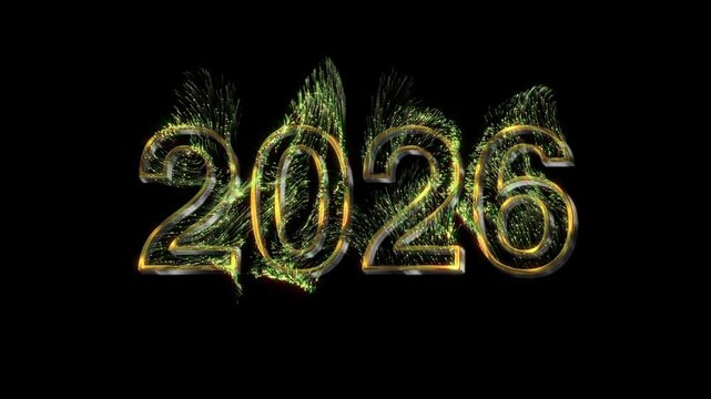 Golden New Year 2026 Numbers Reveal and Disappear with Fireworks Particles