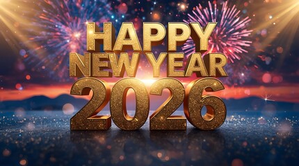 Happy New Year 2026 Fireworks With Golden Sparkling Text Celebration