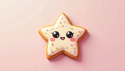 Joyful star-shaped cookie with kawaii features on pastel background, festive delight