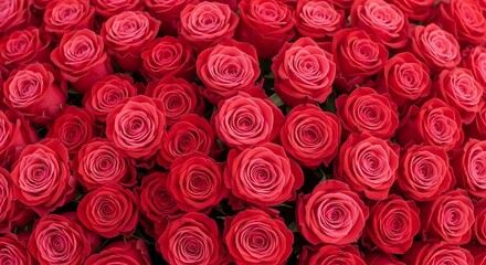 A lush bed of vibrant red roses in full bloom