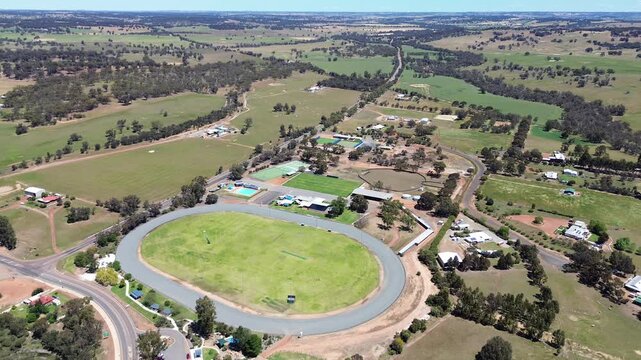 Aerial footage of Williams, Western Australia. Australia. Australian rules football club in a rural setting. 
