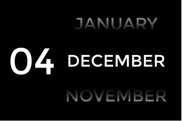 December 4 calendar with black background. A minimalist calendar template with well-structured date boxes and a sleek layout. This image is ideal for illustrating concepts such as time planning
