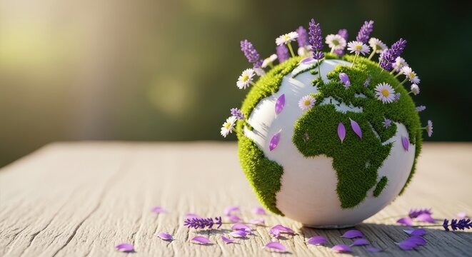 Earth globe decorated with flowers representing International Earth Day  
