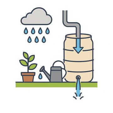 Rain barrel irrigation and soil infiltration illustration