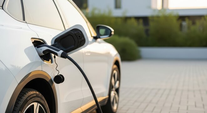 Electric car charging in modern environment for International Earth Day - Powered by Adobe