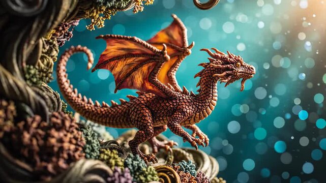 Enchanting Red Dragon Perched on Mystical Forest Floor