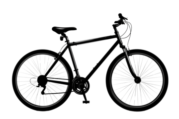 A classic black bicycle with robust wheels, perfect for urban commuting or off-road trails.