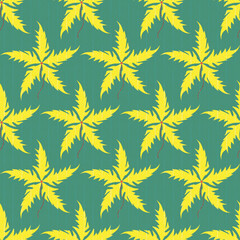Fototapeta premium seamless floral pattern, A repeating leaf pattern in yellow and green tones, featuring sharp star-shaped leaves that create a modern and natural look, perfect for decorative and textile design.