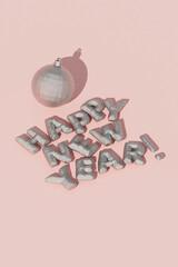  Silver Happy New Year text with Christmas ornament