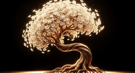 Enchanting tree of light with glowing leaves and twisted trunk