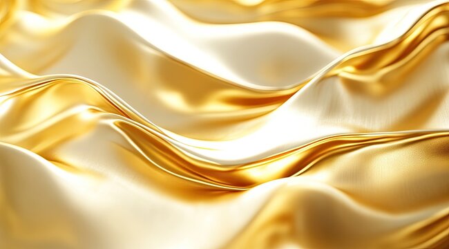 Golden silk fabric drapes in wavy folds