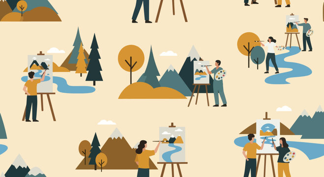 Artists Painting Landscapes Outdoors in a Plein Air Setting
