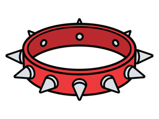 Red spiked dog collar with silver studs and black outline accessory