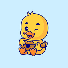 Cute Duck Playing Guitar Cartoon