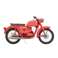 Classic vintage red motorcycle side view isolated with clean lines and retro design