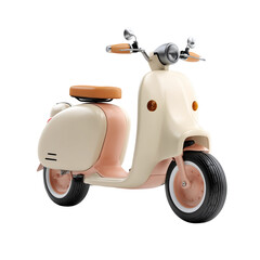 Stylish cream and pink vintage style scooter with brown seat isolated for retro theme